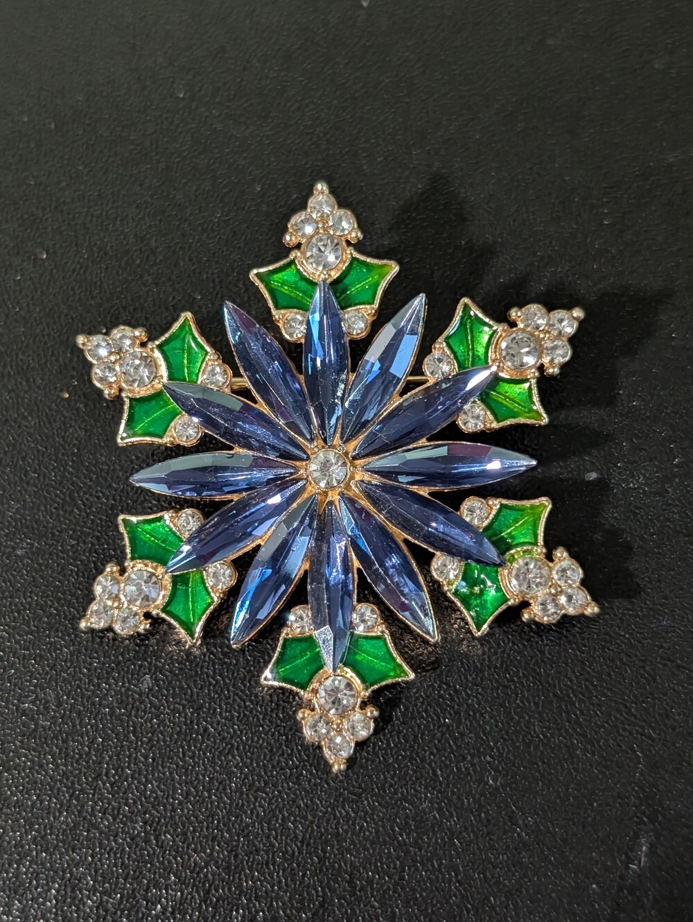 Blue & Green Crystal Snowflake Brooch